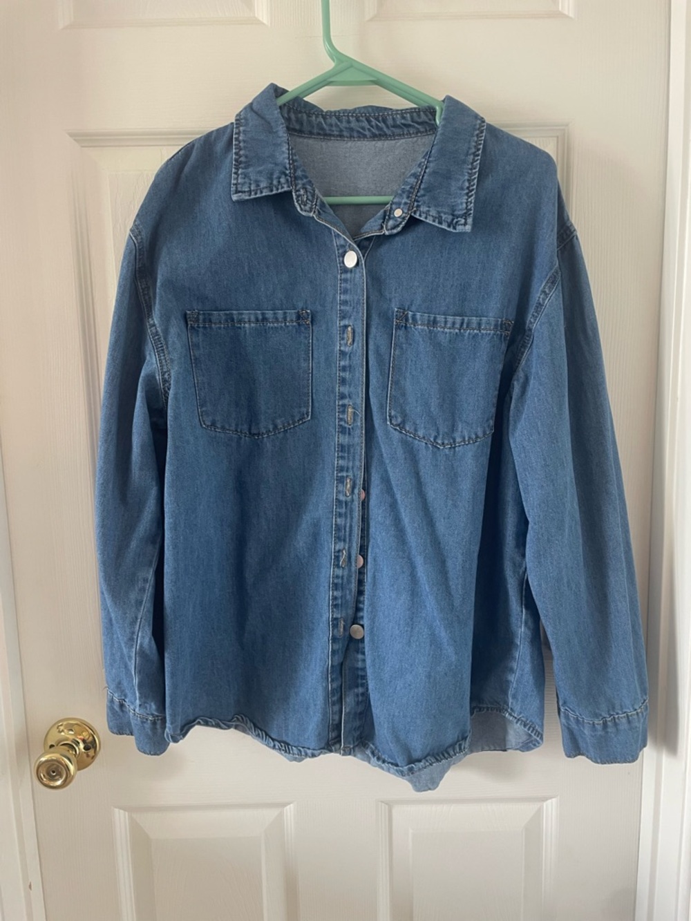 Midwash Blue Denim Snap-Front Shirt Jacket soft